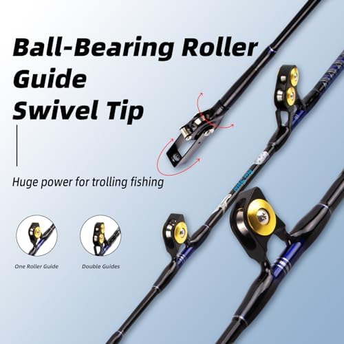 Deep Sea Fishing Rod, Heavy Duty Bent Butt Trolling Rod with Roller Guides,Conventional Fishing Rod - Image 2