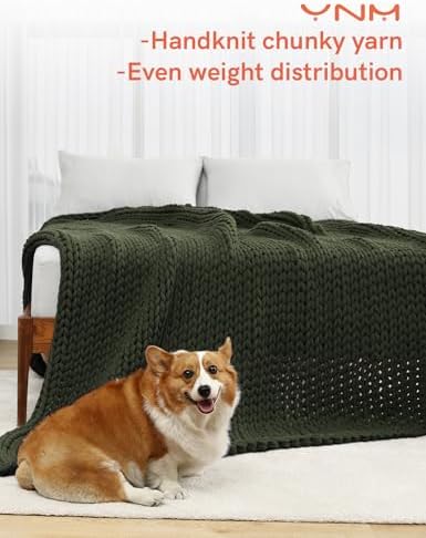 YnM Cotton Weighted Blanket, Handmade Chunky Knitted Design, Soft and Cozy, Temperature Regulating and Breathable, Machine Washable Throw for Sleep or Home Decor (Pine Green, 48x72 Inch, 20lbs) - Image 2