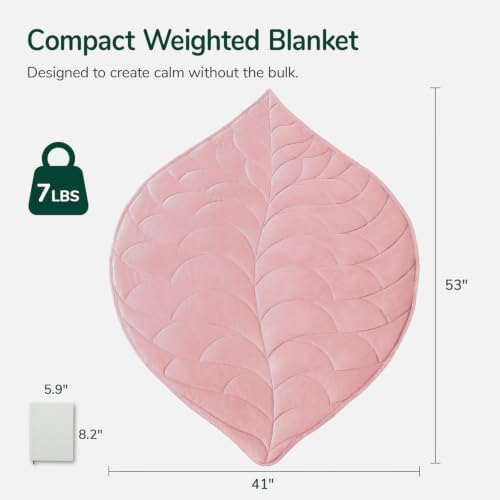 Weighted Lap Blanket for Adults, 7 lbs 41" x 53", Leaf Pattern, Dark Pink - Image 2