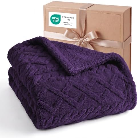 Bedsure Sherpa Fleece Blanket, Cable Jacquard Tufted, Warm, Purple, Twin by BEDSURE