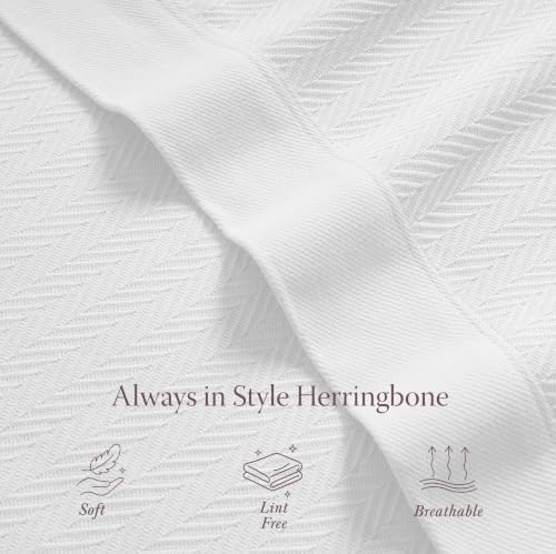 Threadmill Luxury 100% Cotton King Herringbone Blanket, Bright White - Image 4