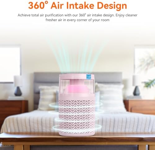 AIRROMI Pet Air Purifier for Home & Bedroom, HEPA Activated Carbon Filter, Removes Pet Dander & Odor, Allergies, Smoke, Hair, Night Light, Fragrance Sponge, Up to 658 ft², A2002 Pink - Image 7