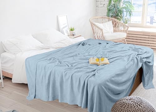 Utopia Bedding 100% Cotton Thermal Blanket Sky Blue Twin, 90x72 Inches - Image 4