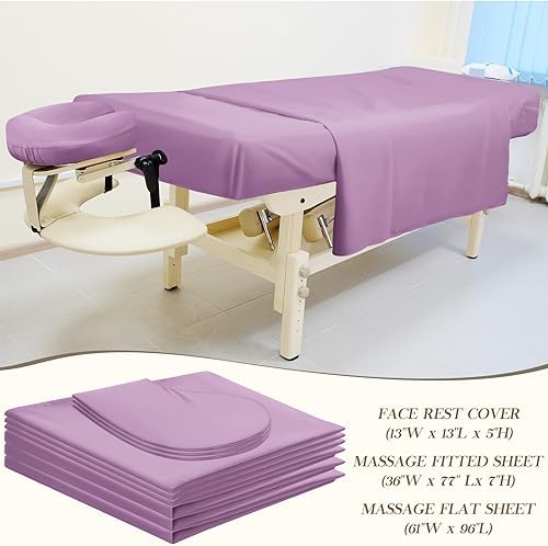 Mixweer 9 Pcs 3 Set Microfiber Massage Table Sheets Set Bulk Includes Flat Sheet, Fitted Sheet with Pocket, Face Rest Cover(Purple) - Image 2
