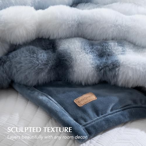 EverGrace Faux Rabbit Fur Bubble Throw Blanket, 60"x80", Cloud Blue - Image 5