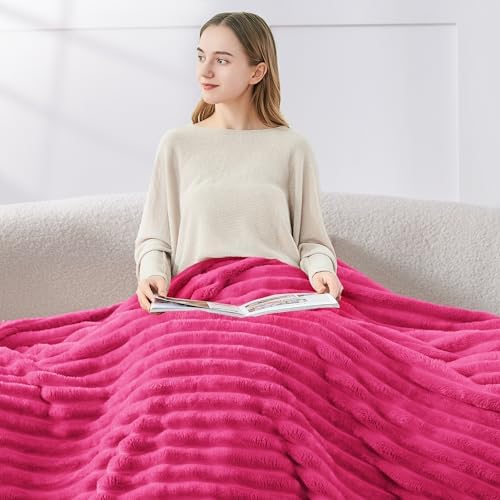 BEDELITE Ribbed Twin Blanket for Couch & Bed, Hot Pink, 60"x80" - Image 3