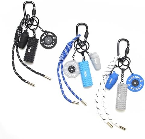 15PCS Fitness Yoga Keychain Set, Gym Accessories with Weight Plate Bottle Large Foam Roller Loops Clips for Keys Bags by HEYTRCO