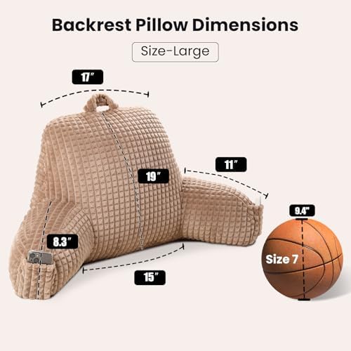 Reading Pillow with Arms for Bed Sitting,Khaki Flannel - Image 3