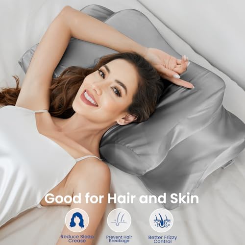 Satin Pillowcase for Cervical Pillows, (Cover Only) Fit for Orthopedic Neck Support Pillow, Silky Smooth Pillowcase Cover with Zipper Closure (Gray) - Image 3