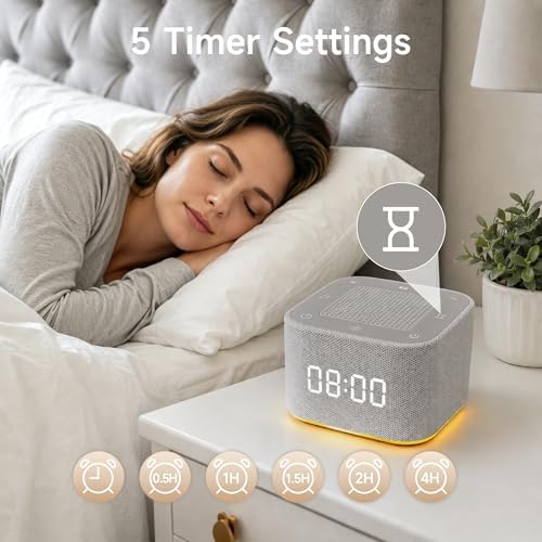 Sound Machine with 32 Non Looping Natural Soothing Sounds, White Noise Machine with Night Light, Sleep Timer Therapy for Baby Kids Adults, Gray - Image 4