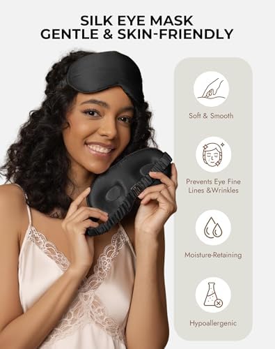 SilkSilky 100% 22 Momme Mulberry Silk Sleep Mask, Black - Image 3