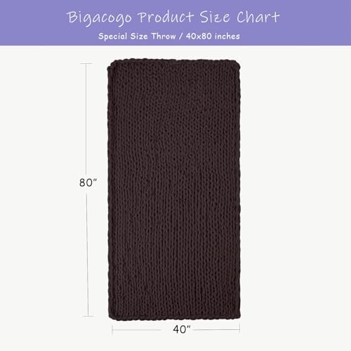 Bigacogo Chunky Knit Throw Blanket for Couch, 40x80 inches, Chocolate - Image 2