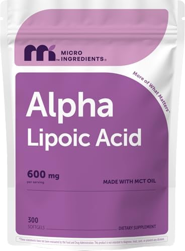 Micro Ingredients Alpha Lipoic Acid 600mg Per Serving, 300 Softgels | ALA Supplement | Made with MCT Oil| Non-GMO, Gluten-Free, Soy-Free by MicroIngredients