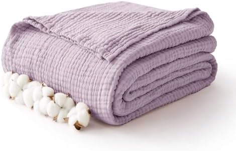 100% Cotton Muslin Blanket Twin 60" x 80", Breathable and Lightweight Cotton Twin Blankets for Couch, Soft Cooling Summer Gauze Blanket for Adults All Season, Lavender by Kozyhvn