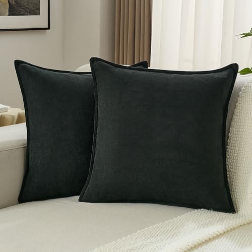 FUTEI Pack of 2 Chenille Throw Pillow Covers 18x18 Inch, Black by FUTEI