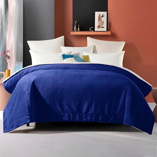 Elegant Comfort Ultra Soft Reversible Flannel Sherpa Blanket - Cozy Silky Fleece Throw for Couch, Bed - Plush Fuzzy Warm Winter Blanket for Gift, Twin XL, Royal Blue - Image 4