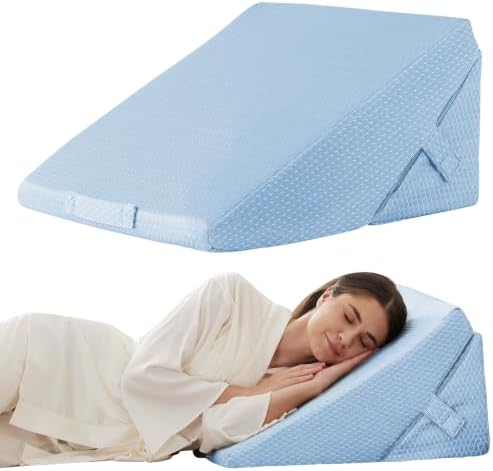 Bedluxe Wedge Pillow for Sleeping, Adjustable 9&12 Inch Foldable Bed Wedge Pillow Set, Orthopedic Memory Foam Triangle Pillows Wedge, 7-in-1 Elevated Pillows for Leg and Back Support, Light Blue by Bedluxe