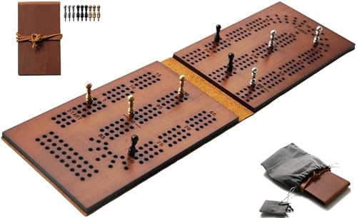 Jeereal Travel Cribbage Board Game Leather & Solid Bambo-Wood Pocket Sized Tiny Card Game Board (Bamboo|3 Tracks) by Jeereal
