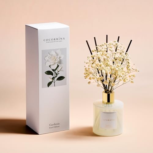 COCORRÍNA Reed Diffuser - Gardenia 6.7 Fl.oz Reed Diffuser Set with Sticks & Preserved Baby's Breath, Reed Diffuser for Home Bathroom Shelf Decor - Image 2