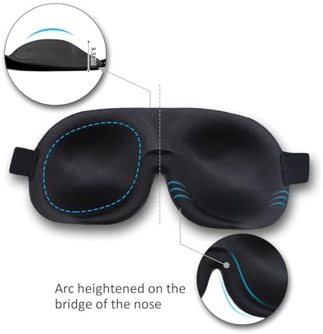 Sleep Mask Invisible Alar Deep Orbit 3D Eye Mask Ultra Lightweight & Comfortable Sleeping Mask for Travel, Nap, Shift Works XL Black - Image 3