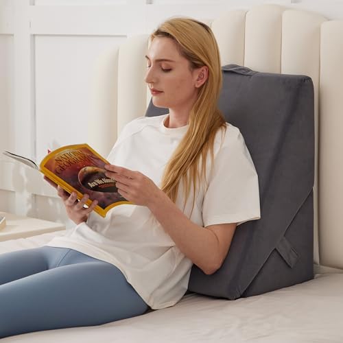 BIEEZZK Wedge Pillow, Adjustable Back Pillow for Sleeping, 9&12“ Bed Wedge Pillow Set for After Surgery, Triangle Memory Foam Pillow Wedges for Headboard, Acid Reflux, Snoring, GERD, Grey by EnjoyaBetterLifeFromHere