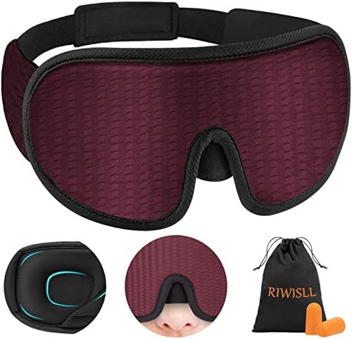 Sleep Mask, Super Soft Eye Mask for Sleeping, Upgraded 100% Blockout Light Sleep Masks for Women with Adjustable Strap, 3D Contoured Cup Eye Covers for Sleeping, Red by RIWISLL