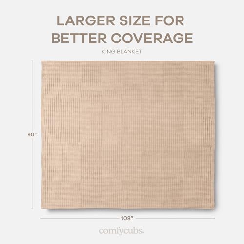 Comfy Cubs Waffle Blanket King, 108" x 90" - 100% Cotton Lightweight Breathable Bed Blanket - Soft Textured Thermal Weave for All Seasons – Decorative Cozy Layer for Couch, Sofa, or Bed - Blush - Image 4