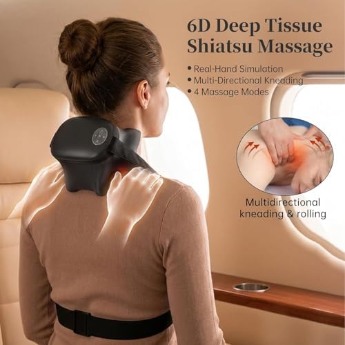 Cordless Neck and Shoulder Massager, 6D Shiatsu Kneading with Remote Control, Rechargeable Electric Back Massager with Red Light, 4 Modes 3 Speeds - Image 5