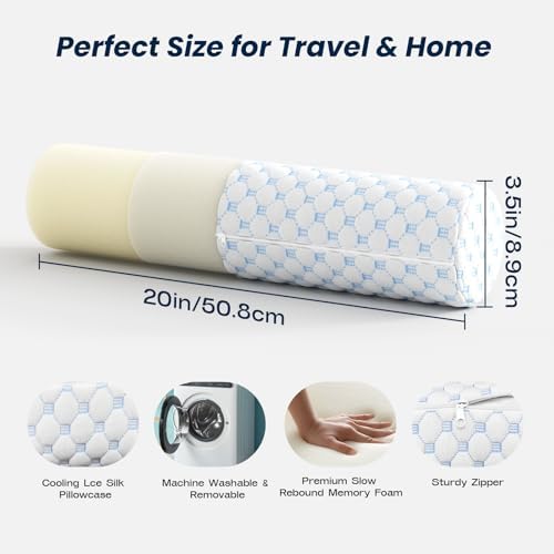 Neck Roll Cervical Pillow for Neck Pain Relief - Memory Foam Neck Pillow for Bed | Round Neck Pillows for Sleeping (Cool-Blue, X-Small - 3.5" H) - Image 6