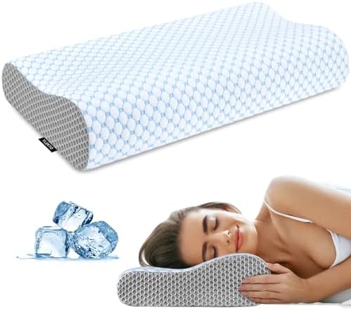 Cervical Pillow for Neck Pain Relief, Contour Memory Foam Pillows for Sleeping, Ergonomic Pillow Cooling Pillow Bed Pillow Neck Support for Side Back Stomach Sleepers (Blue & Grey) by Ylekto