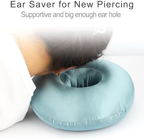 Silky Satin Piercing Pillow Ear Pillows Donut with Hole for Ear Pain CNH Piercing Pain Relief Sleeping Pressure Sore Side Sleepers Smooth Cooling Ear Guard Protector, Turquoise - Image 2