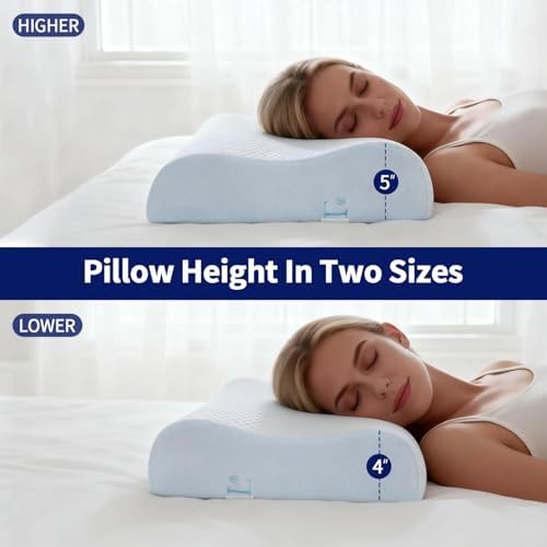 Cervical Memory Foam Pillow for Neck Pain Relief, Blue, 24 x 16 Inch - Image 5