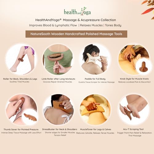SoulGenie HealthAndYoga™ NatureSooth Wooden Massage Roller – Wood Therapy Massage Tools – Handheld Calf and Leg Massager, Back and Shoulder Massager and Full Body Massager - Image 5