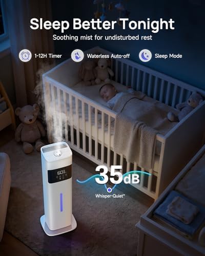 Humidifier Large Room, 2.1Gal/8L Cool Mist Humidifiers for Bedroom 500 sq ft, Humidifiers for Home with Essential Oil Diffuser, Top Fill Quiet Humidifier for Baby Nursery Office Plants, White - Image 4