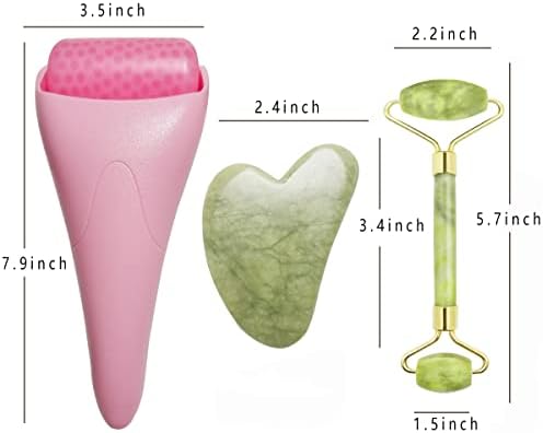 3 in 1 Ficial Face Ice Jade Roller and Gua Sha Tool, Natural Real Jade Anti-Wrinkle Face Eye Neck Massager Tool, Reduce Wrinkles, Puffiness, Migraine, Redness, Pain and Injury，Pink - Image 6