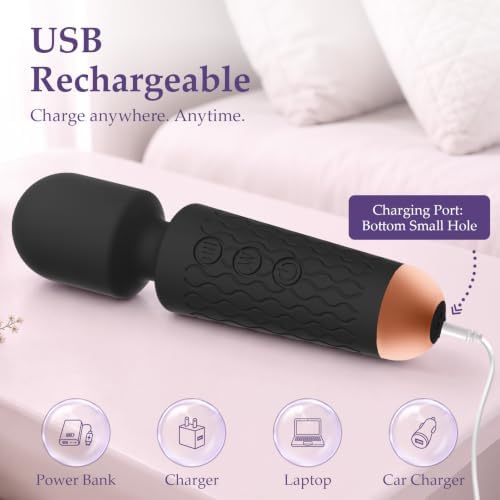Upgraded Cordless Rechargeable Mini Handheld Massager, 20 Modes 8 Speeds, Premium Silicone, Black, On-the-Go Stress Away & Full Body Muscle Relaxation - Image 3