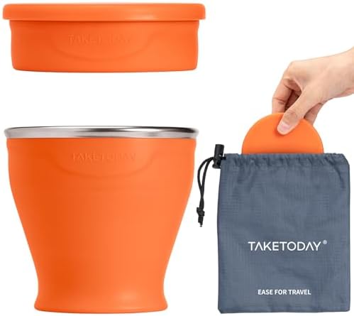 TakeToday Collapsible Cup 8 oz, Foldable with Lid for Travel, Orange by TAKETODAY