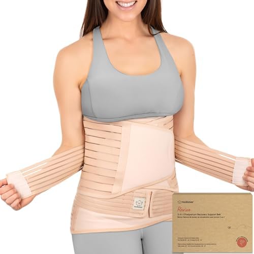 3 in 1 Postpartum Belly Support Recovery Wrap Band (Classic Ivory, M/L) by KeaBabies