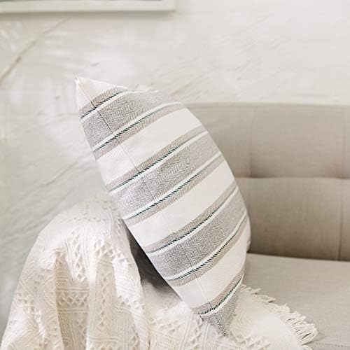 Stripe Throw Cushion Faux Linen Home Decorative Hand Made Pillow Case Cushion Cover for Naps, 24 x 24 inch, 2 Pieces - Image 4
