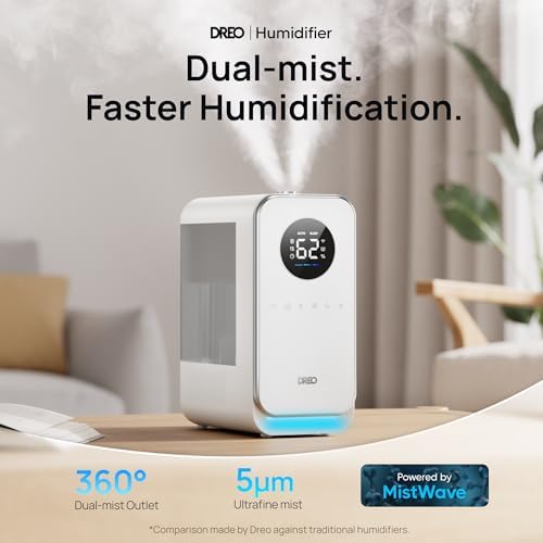 DREO Humidifiers for Bedroom, Top-filled Smart Quiet Cool Mist Humidifiers for Large Room Home, Oil Diffuser & Nightlight, 50Hours Runtime for Indoor Plants, with Alexa/Google, Grey - Image 2