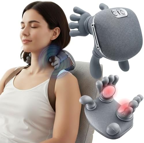 LIVINGPRO Neck & Shoulder Massager with Heat, Deep Tissue Shiatsu with Bionic Palm 4D Kneading, Simulated Human Hand Massage, 3 Adjustable Intensities, Portable Pain Relief for Home & Office by LivingPro