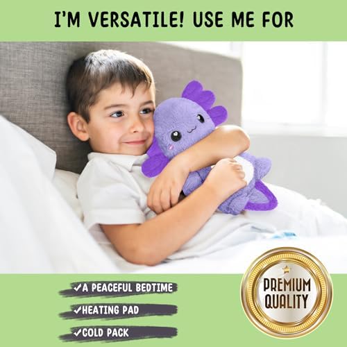 Purple Axolotl Microwavable 1.5 lbs Unscented Heating Pad for Women and Kids- Cute Soft Cozy Pillow Plush Heatable Warm Stuffed Animals - Kawaii Hot and Cold Plushie - Axolotl Gifts for Girls and Boys - Image 4
