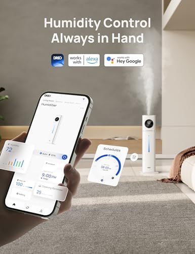 DREO HM735S 11L Smart Humidifier Large Room 700 ft², 100H Cool Mist Air Humidifiers for Bedroom, Top-Fill, Clean Tank Technology, 26dB, Auto Mode, Aroma Box, RGB, Remote & APP Control, Baby, Silver - Image 4