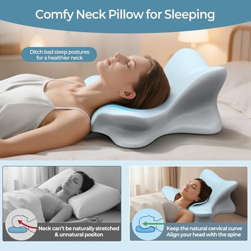 Cervical Neck Pillow for Pain Relief, Ergonomic Reading Pillow for Bed, Orthopedic Wedge Pillow Back Support Pillow, Contour Memory Foam Pillows for Sleeping, Couch Floor Use Lying Reading (Blue) - Image 6