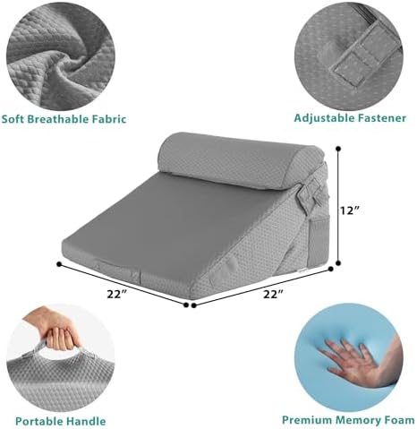 Bedluxe Wedge Pillow Set for After Surgery, Orthopedic Bed Wedge, Grey - Image 5