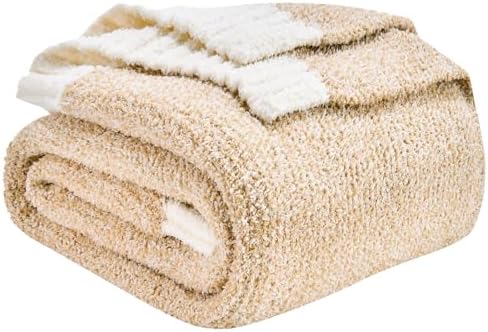 CozeCube Reversible Knitted Throw Blanket, Beige White Melange 50"x60" by CozeCube