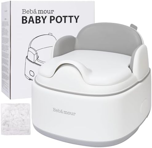 Bebamour Potty Training Toilet 3 in 1 Multi-Functional Potty Seat Detachable Baby Potty Step Stool Anti-Slip Stable Potty Training Toilet with 100 Pack Trash Bags for Baby Toddler Kids(Grey) by Bebamour