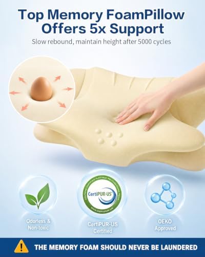 Cervical Neck Pillow for Pain Relief - Ergonomic Side Sleeper Pillow for Sleeping, Cooling Memory Foam Pillows for Neck Support, Orthopedic Pillow Contour Bed Pillow for Back Sleepers - Image 6