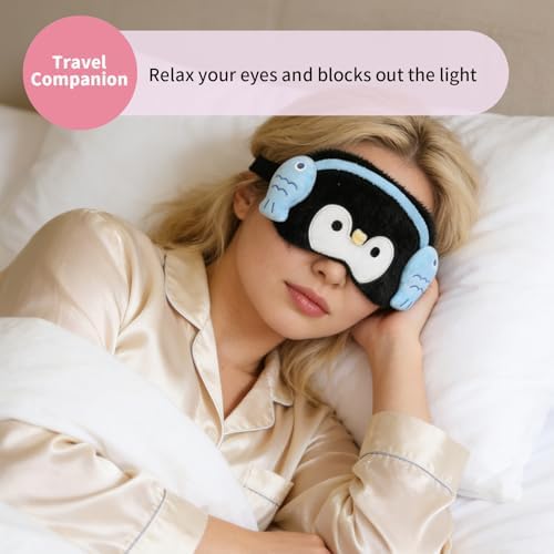 PERFECTSIGHT Sleep Eye Masks, Cute Penguin Sleep Eye Cover Lightweight Adjustable Eyeshade Mask Cover for Women Men Sleep Travel Nap, Fish Headphone - Image 2