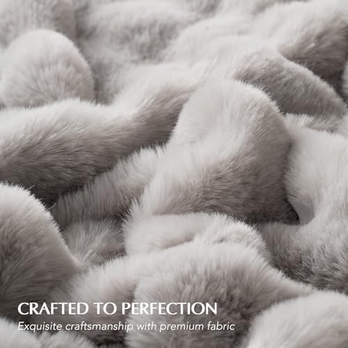 EverGrace Faux Rabbit Fur Bubble Throw Blanket, 90"x90", Taupe - Image 4